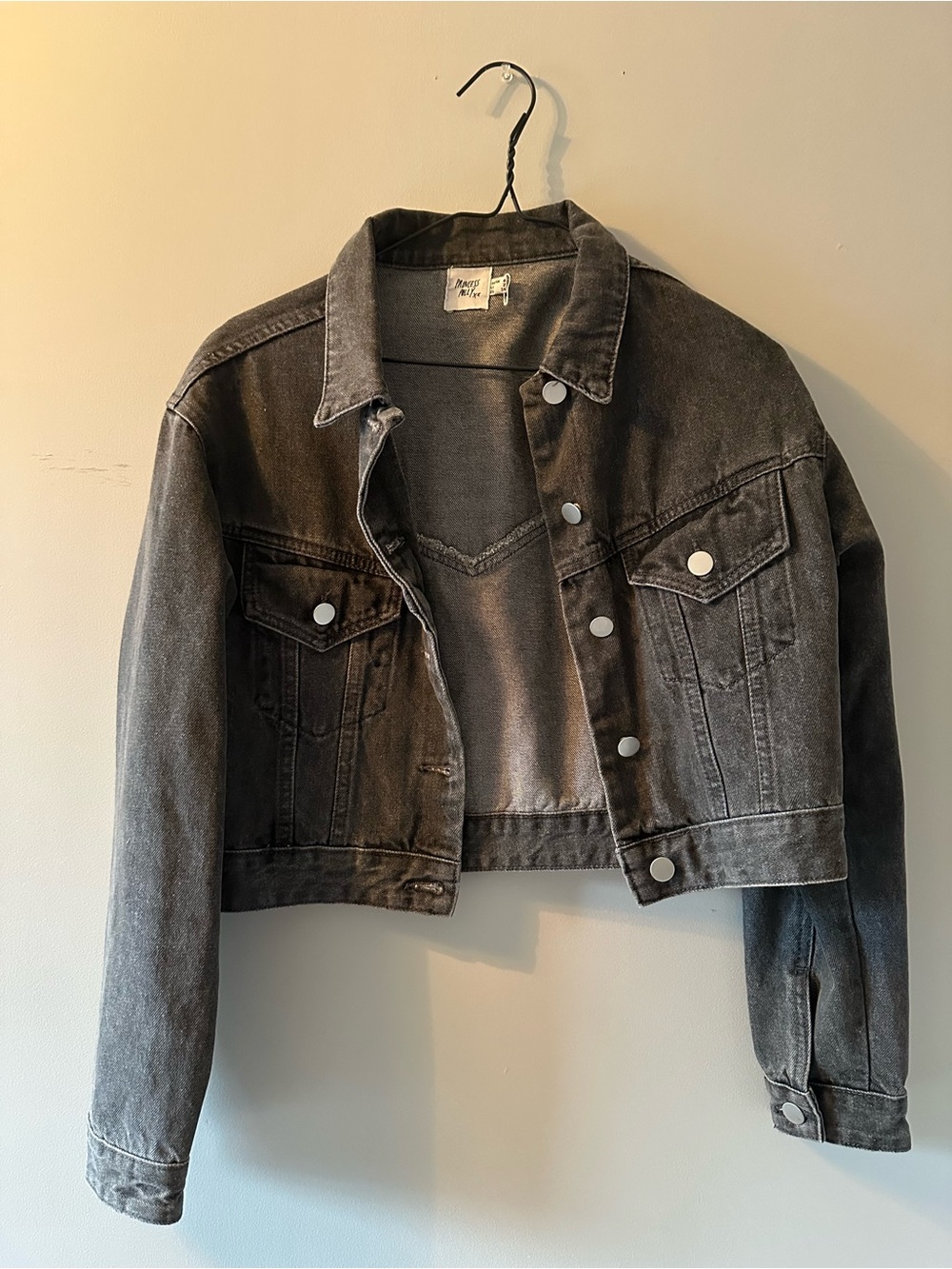 Princess Polly Cropped Charcoal Black Denim Jacket